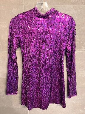 balera Purple Sequin Long Sleeve Dance Costume